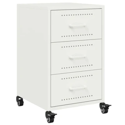 Abbildung von vidaXL Nachttisch, Nachtschrank mit Stauraum Rollen Griffen, Nachtkommode für Schlafzimmer, Nachtkonsole Beistelltisch, Weiß Stahl