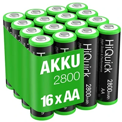 Abbildung von HiQuick Mignon AA Akku, 2800mAh 16 Stücke mit hoher Kapazität, NI MH wiederaufladbare Akkus, geringe Selbstentladung batterien, 1,2V Batterien