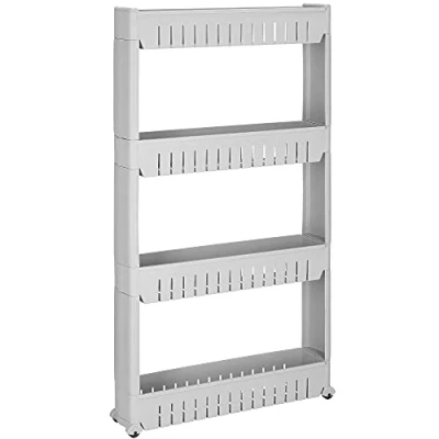 Abbildung von SPRINGOS Mobilregal 4 Ablagen Baderegal Standregal Ständer Waschmaschinenregal Badezimmer Bad WC Allzweck Regal (Grau 101,5 x 54 12,5 cm)