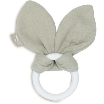 Abbildung von Jollein Beißring Baby Bunny Ears Olive Green Greifling Baumwolle Silikon Ring OEKO TEX Zertifiziert Zahnungshilfe Spielzeug
