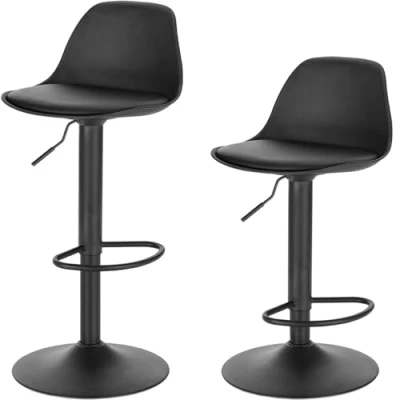 Abbildung von Lestarain Barhocker 2er Set Tresenhocker Drehstuhl Barstuhl Stahl mit Rücklehne aus Kunststoff Höhenverstellbar, Schwarz