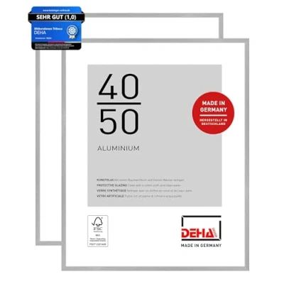 Abbildung von DEHA Design Bilderrahmen, 40 x 50 cm (2er Set), Aluminium, Silber matt, Posterrahmen zum Aufhängen im Hoch &amp; Querformat, bruchsicheres Kunstglas, Tribeca