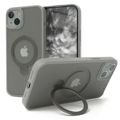 Abbildung von EAZY CASE MagSafe Handyhülle für iPhone 15 Plus kompatibel mit Hülle Ständer 360 Ring &amp; Magnetfunktion zum Aufstellen stoßfest Cover Anthrazit