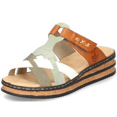 Abbildung von Rieker Pantolette, Keilabsatz, Sommerschuh, Schlappen mit praktischem Klettriemchen