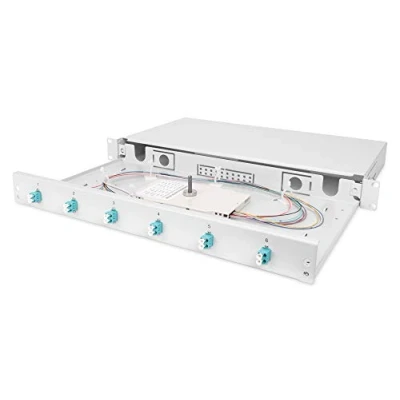 Abbildung von DIGITUS LWL Spleißbox 6 Kupplungen LC OM3 1HE 19 Zoll Multi Mode Simplex Mit Spleiß Kassette Rack Einbau