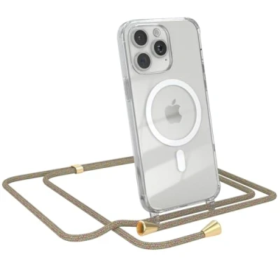 Abbildung von EAZY CASE Handykette kompatibel mit iPhone 15 Pro Max Kette zum Umhängen Stoßfest Handyhülle für Silikon Hülle Band Handytasche Transparent als Fallschutz in Rainbow