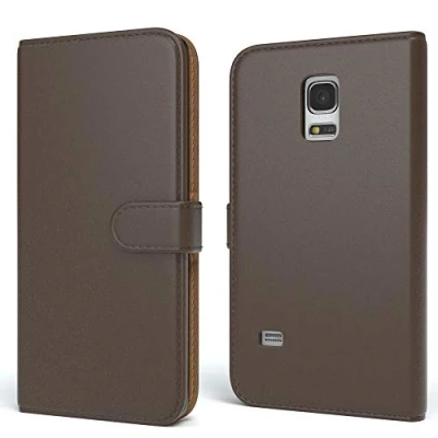 Abbildung von EAZY CASE Tasche kompatibel mit Samsung Galaxy S5 Mini Schutzhülle Standfunktion Klapphülle Bookstyle, Handytasche Handyhülle Magnetverschluss und Kartenfach, Kunstleder, Braun
