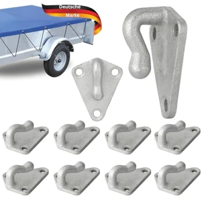Abbildung von TRAILERKRAFT® Dreiloch Planenhaken PlusPro Netzhaken für Anhängerplane Anhängernetz Dreilochplanenhaken Spannhaken Dreilochhaken PKW Anhänger Bordwand, Hakenösen Metall, 10 STK.
