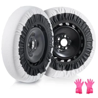 Abbildung von VEVOR Verdickte Schneesocken für Reifen, Reifensocken aus Polyesterfaser mit elastischen Bändern, Reifenabdeckung Schneehaftung Auto, SUV, Pickup und Lkw (2er Pack) Mittel