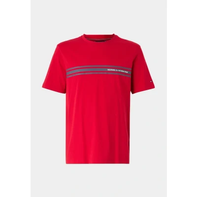 Abbildung von Tommy Hilfiger Central Chest Stripe TEE Tshirt print, Herren, Größe: XS, Medium red