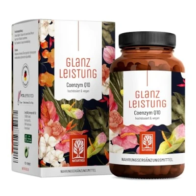 Abbildung von NATURTREU® Glanzleistung Coenzym Q10 Kapseln hochdosiert mit 200mg pro Kapsel 90 vegane für 3 Monate reines Ubiquinon aus pflanzlicher Fermentation