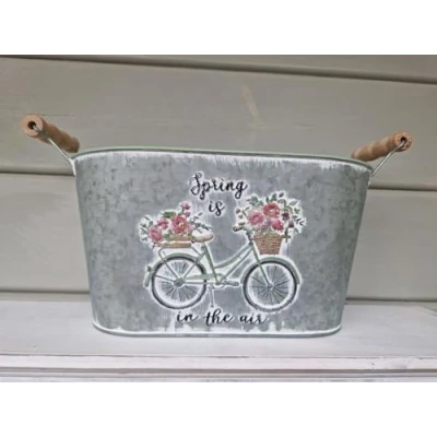 Abbildung von Pflanzschale oval mit Holzgriffen Shabby Spring is in The air 26x14xH14cm + 2,5cm