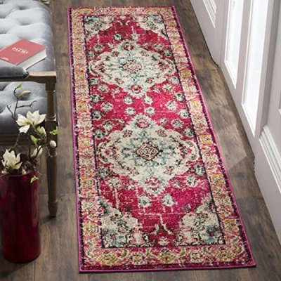 Abbildung von SAFAVIEH Boho Teppich für Wohnzimmer, Esszimmer, Schlafzimmer Monaco Collection, Kurzer Flor, Pink und Multi, 80 x 180 cm