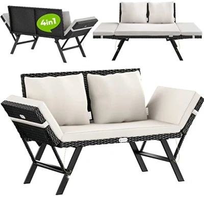 Abbildung von Casaria Gartenliege, Polyrattan mit Liegefunktion Auflage Kissen Verstellbare Armlehnen