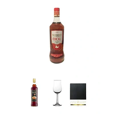 Abbildung von Ron Miel Cocal 30% 1,0 Liter + Tobacco Honey Rum Nosing Gläser Kelchglas Bugatti mit Eichstrich 2cl und 4cl 1 Stück Schiefer Glasuntersetzer eckig ca. 9,5 cm Durchmesser