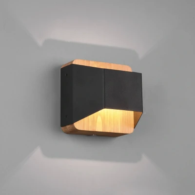 Abbildung von Trio Leuchten LED Wandleuchte Arino 224810132, Metall Schwarz matt, Holz, inkl. 4.3 Watt LED, Switch Dimmer