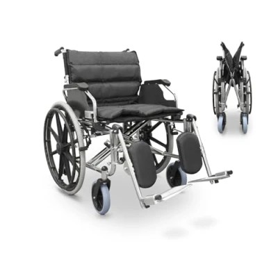 Abbildung von QUIRUMED Rollstuhl SONDERBREITE 56 CM, Stahl, faltbar, zusätzliche Polsterung, abnehmbare Armlehnen, 90 Fußstütze, für ältere Menschen, Behinderte, bis zu 125 kg