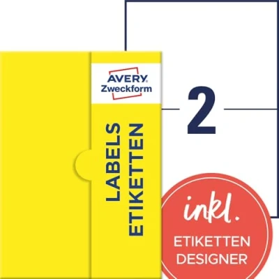 Abbildung von AVERY Zweckform P4862 50 Namensetiketten (100 Namensaufkleber, 210x148mm auf A4, selbstklebend, bedruckbare Textiletiketten aus Acetatseide für Laserdrucker, rückstandsfrei ablösbar) Blatt, weiß