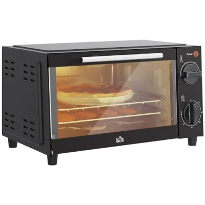 Abbildung von HOMCOM Minibackofen 9L, mit Backblech, Grillrost, 100 C 230 C, 60 Min. Timer, 750W, Edelstahl, Schwarz