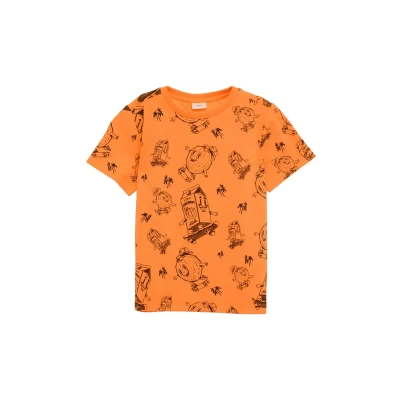 Abbildung von T Shirt aus Baumwolle mit All Over Print orange 140