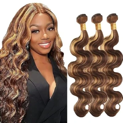 Abbildung von Tuheerst Echthaar Extensions Tressen Haarverlängerung Human Hair Bundles Body Wave P427 Highlight Blonde Double Weft 100g/PC Long 32 Zoll
