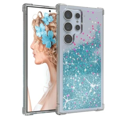 Abbildung von EAZY Case Glitzer Hülle kompatibel mit Samsung Galaxy S24 Ultra Handyhülle für Silikon leichtes Shiny Cover stoßfestes Phone als Fallschutz in Blau