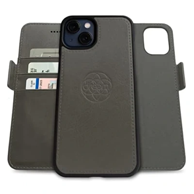 Abbildung von Dreem Fibonacci kompatibel mit iPhone 13 Mini Brieftaschen Etui / 2 in 1 stoßfestes und abnehmbares Folio aus veganem Leder, MagSafe kompatibel, RFID Schutz [Grau]