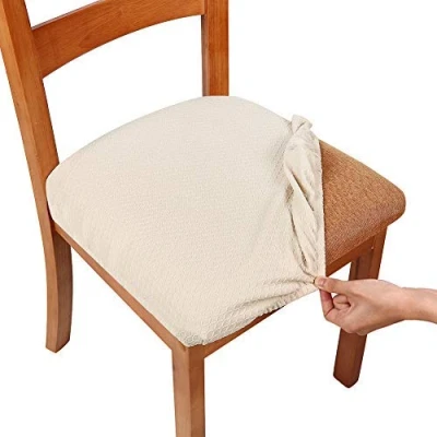Abbildung von Homaxy Stretch Spandex Jacquard Esszimmerstuhl Sitzbezüge, herausnehmbarer waschbarer Anti Staub Sitzkissen Hussen 4er Set, Beige