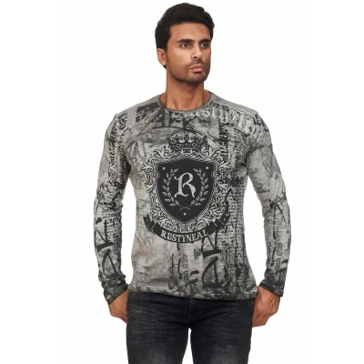 Abbildung von Rusty Neal MIT Rundhals Langarmshirt, Herren, Größe: Medium, Anthrazit