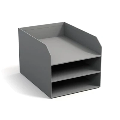 Abbildung von Bigso Box of Sweden TREY 3 stufige Briefablage praktische Ablagefläche für Briefe, Dokumente in DIN A4 Format Ordnungssystem aus Faserplatte mit Papier grau