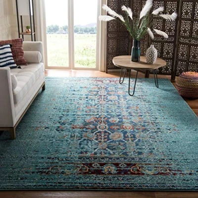 Abbildung von SAFAVIEH Boho Teppich für Wohnzimmer, Esszimmer, Schlafzimmer Monaco Collection, Kurzer Flor, Blau und Multi, 244 X 335 cm