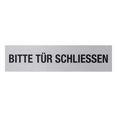 Abbildung von Metafranc Klebeschild &quot;Bitte Tür schließen&quot; 160 x 40 mm Aus Aluminium In moderner Edelstahl Optik Selbstklebende Rückseite / Beschilderung Infoschild Gewerbekennzeichnung 507060