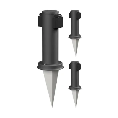 Abbildung von ledscom.de 3 Stück Garten Steckdosen Säule PORU mit Erdspieß für außen, 2 Fach, Edelstahl, anthrazit, rund, 27cm