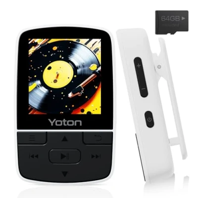 Abbildung von YOTON MP3 Player mit Bluetooth 5.2, 64GB Speicherplatz, Mini HiFi Musikplayer Sportclip, Unabhängige Lautstärkeregelung, FM Radio, inkl. Kopfhörer, Weiß