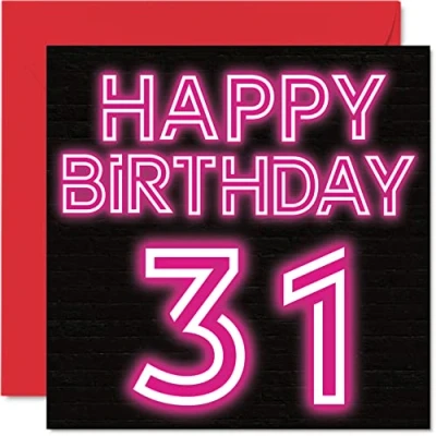 Abbildung von Lustige Geburtstagskarte zum 31. Geburtstag für Männer Frau Neon Glow Karte Vater Mutter Sohn Tochter Bruder Schwester Onkel Tante Cousin 145 mm x Grußkarten
