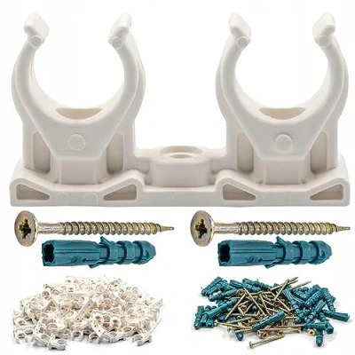 Abbildung von Rohrklemme 20 22 mm 50 Stück Set Klemmschellen aus Kunststoff inkl. Schrauben Klemmschelle für Aluminium , Kupfer oder ALU Verbundrohre Rohrclips Wand Boden und Deckenmontage, Weiß