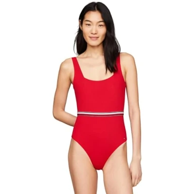 Abbildung von Tommy Hilfiger Global Stripe Square NECK ONE Piece Badeanzug, Damen, Größe: XS, Primary red