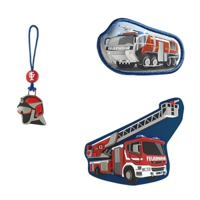 Abbildung von Step by Magic MAGS Fire Engine Brandon, 3 teilig, 2 Magnet Applikationen und 1 Anhänger, als Ergänzung für den Schulranzen oder Vorschulrucksack