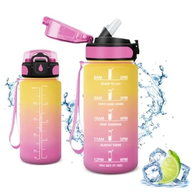 Abbildung von Vikaster Sport Trinkflasche, Water Bottle with Straw 0.5l, Trinkflasche Leak Proof, BPA Free, Sportflasche für Camping, Yoga, Gym, Schule, Outdoors
