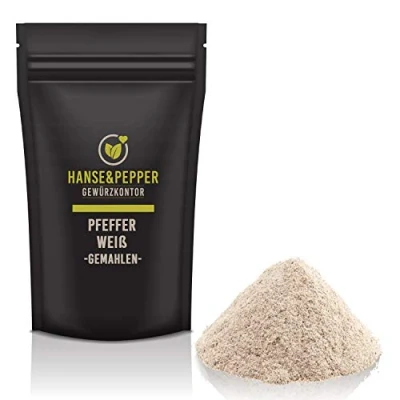 Abbildung von 250g Pfeffer Weiß gemahlen Pulver natürlich vom Hanse&amp;Pepper Gewürzkontor Gourmet Serie