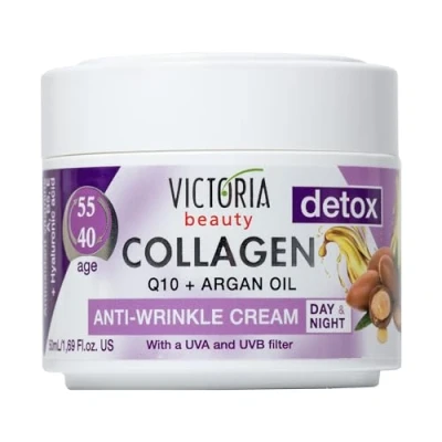 Abbildung von Victoria Beauty Anti Aging Collagen Creme, Gesichtscreme mit Coenzym Q10, Arganöl und Niacinamide, Feuchtigkeitscreme, Augencreme gegen Falten Augenringe, 2 x 50ml