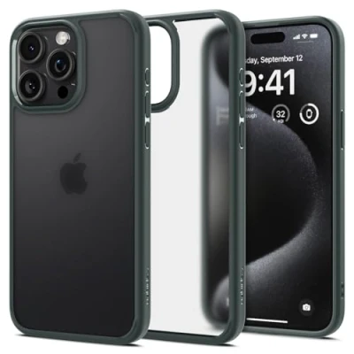 Abbildung von Spigen für iPhone 15 Pro Ultra Hybrid Hülle [Anti Yellowing] Case Handyhülle Schutzhülle Cover Transparent Durchsichtig Dünn Slim Frost Green