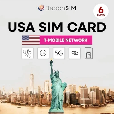 Abbildung von beachSIM T Mobile USA SIM unlimitierte Daten &amp; Telefonie SMS (USA 6 Tage)