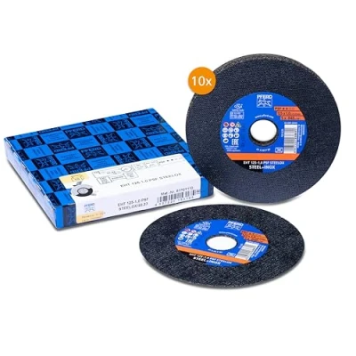 Abbildung von PFERD Trennscheibe, 10 Stück, 125 x 1,0 22,23 mm, gerade, PSF STEELOX (22,23 mm), 61721110 für Stahl und Edelstahl (INOX) mit hoher Trennleistung guter Standzeit