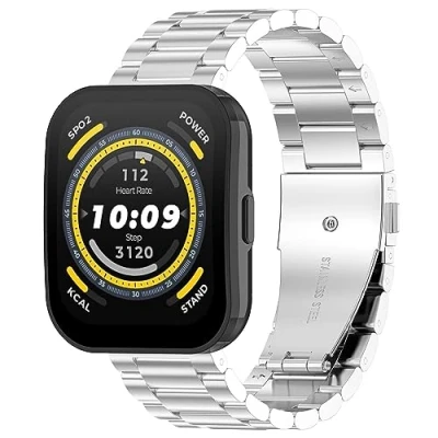Abbildung von GIOPUEY Armband Kompatibel mit Amazfit Bip 5/Bip 5 Unity, Rostfreier Stahl [Verschleißfest] [Stilvoll] Ersatzarmband Silver