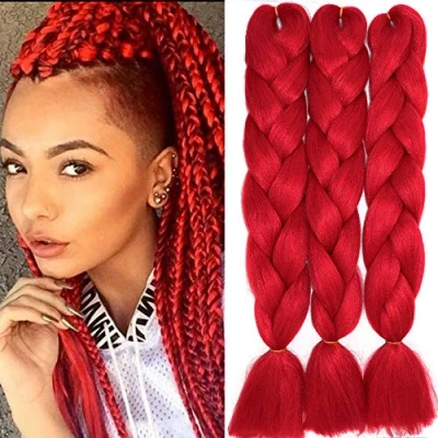 Abbildung von 24&quot; Braids Extensions Jumbo Kunsthaar 3 Bündel Kanekalon Synthetik Crochet Hair Flechthaar Afro Box Braiding (Rot)