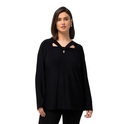 Abbildung von Ulla Popken WRAP LOOK LONG Sleeve Cutout Vneck Langarmshirt, Damen, Größe: 54/56, Dark blue