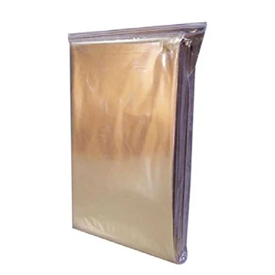 Abbildung von Rettungsdecke, Schutz vor Kälte und Hitze Feuchtigkeit in Gold Silber