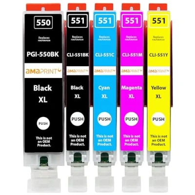 Abbildung von Amaprint 5 XL Patronen kompatibel mit Canon PGI 550 CLI 551 passend für Pixma IP7250 IX6850 MG5450 MG5550 MG5650 MG5655 MG6450 MG6650 MX725 MX925