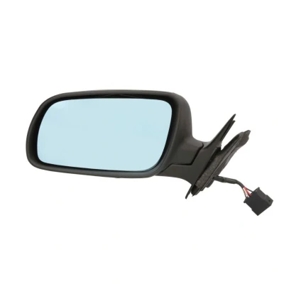 Abbildung von Außenspiegel Alkar 6125502 links grundiert elektrisch beheizbar, blau getönt, großes Spiegelgehäuse, konvex für Linkslenker AUDI: A4 B5 Limousine